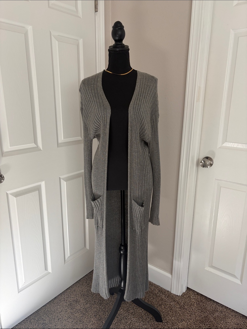 bp Long Ribbed Open-Front Cardigan - Gray